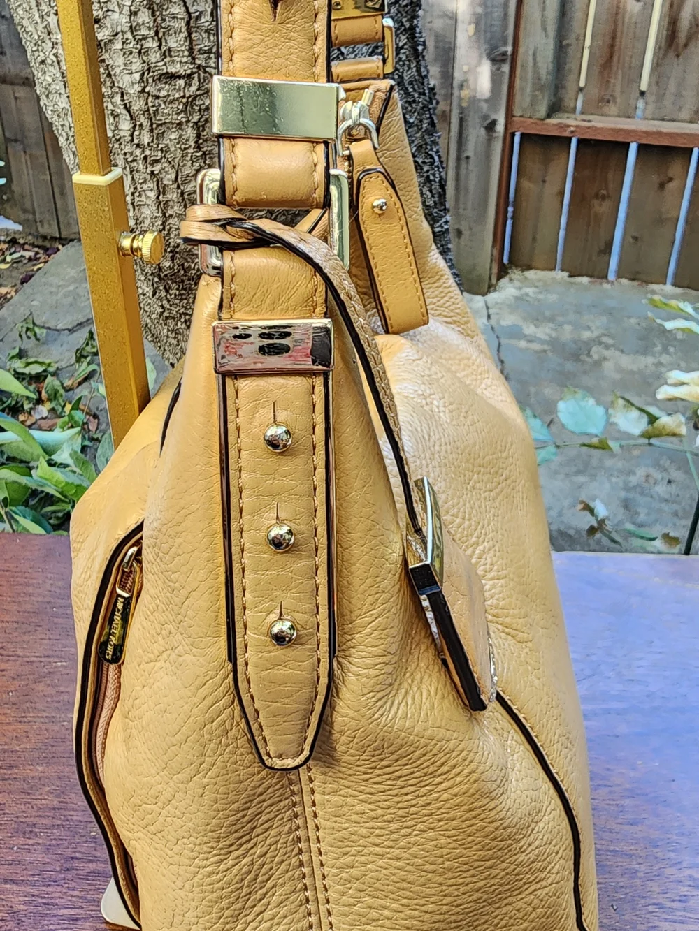 Michael Kors Fulton Peanut Yellow Pebbled Leather Slouchy Hobo Shoulder Bag MK